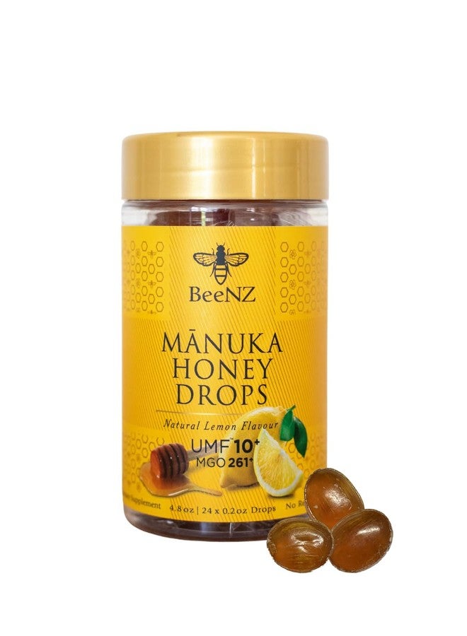 BeeNZ Manuka Honey Drops, UMF 10+, MGO 263+, Natural Lemon Flavor, with Eucalyptus Oil and Menthol, 24 Individually Wrapped Drops - Image 1