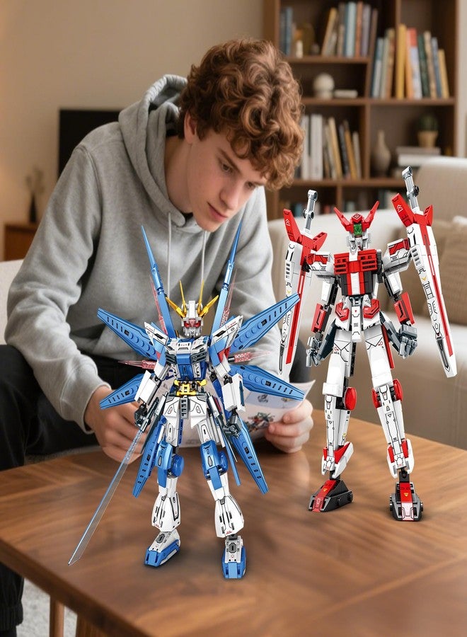 HSANHE Dual Mech Building Blocks Set, Classic Red & Blue Robot Models, Compatible with Lego, Creative Action Robot Gifts Perfect for Christmas Birthday (913 Pieces) - Image 4