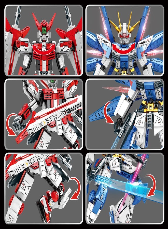 HSANHE Dual Mech Building Blocks Set, Classic Red & Blue Robot Models, Compatible with Lego, Creative Action Robot Gifts Perfect for Christmas Birthday (913 Pieces) - Image 2
