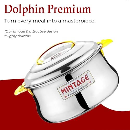 Mintage Casserole For Roti Hot Case | Casserole Set 2700ml |Casseroles Stainless Steel |Dolphin Hot Case Hot Pot/Food Grade | Serving Bowl Rice-Gravy-Curry/Hot Box-Steel Lid |Hot Pot Tiffin Box office - Image 5