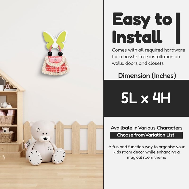 FLY FROG Wooden Decorative Fun Wall Hooks for Kids Room Décor | Decorate Nursery & Playroom Wall Mounted Hooks | Thoughtful Return Gift and Birthday Gifting Option (Butterfly_Green) - Image 5