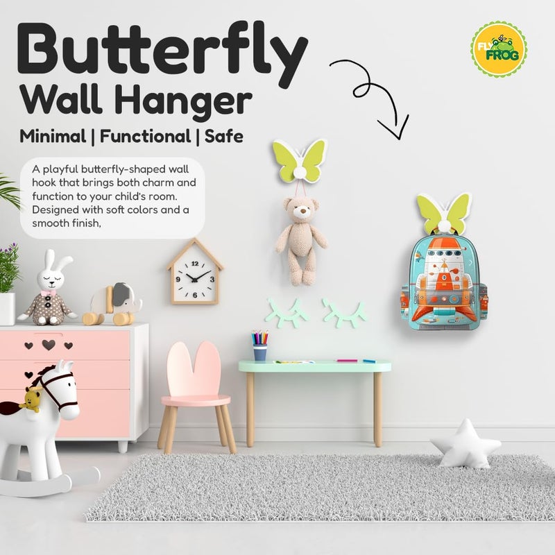 FLY FROG Wooden Decorative Fun Wall Hooks for Kids Room Décor | Decorate Nursery & Playroom Wall Mounted Hooks | Thoughtful Return Gift and Birthday Gifting Option (Butterfly_Green) - Image 2