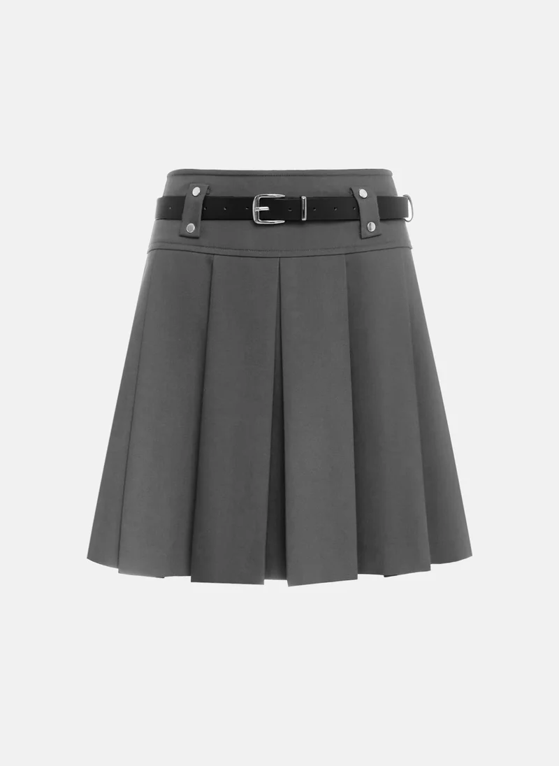 Lichi Mini pleated skirt with eco-leather belt