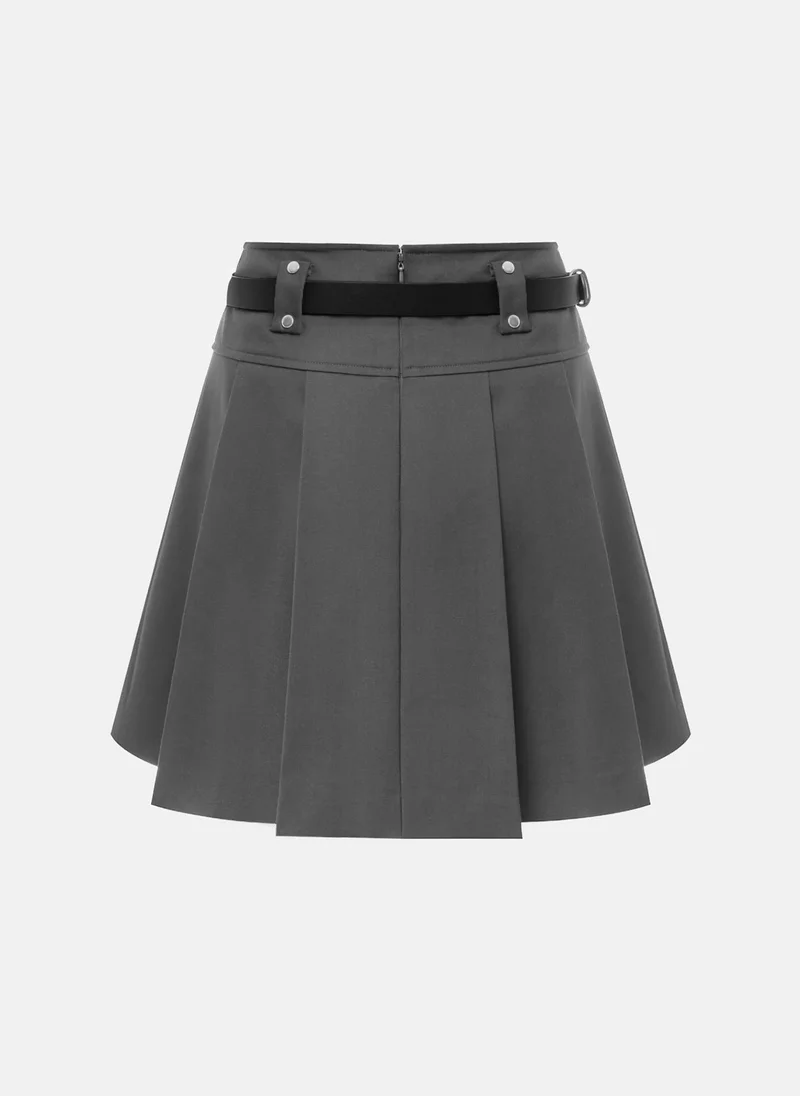 Lichi Mini pleated skirt with eco-leather belt