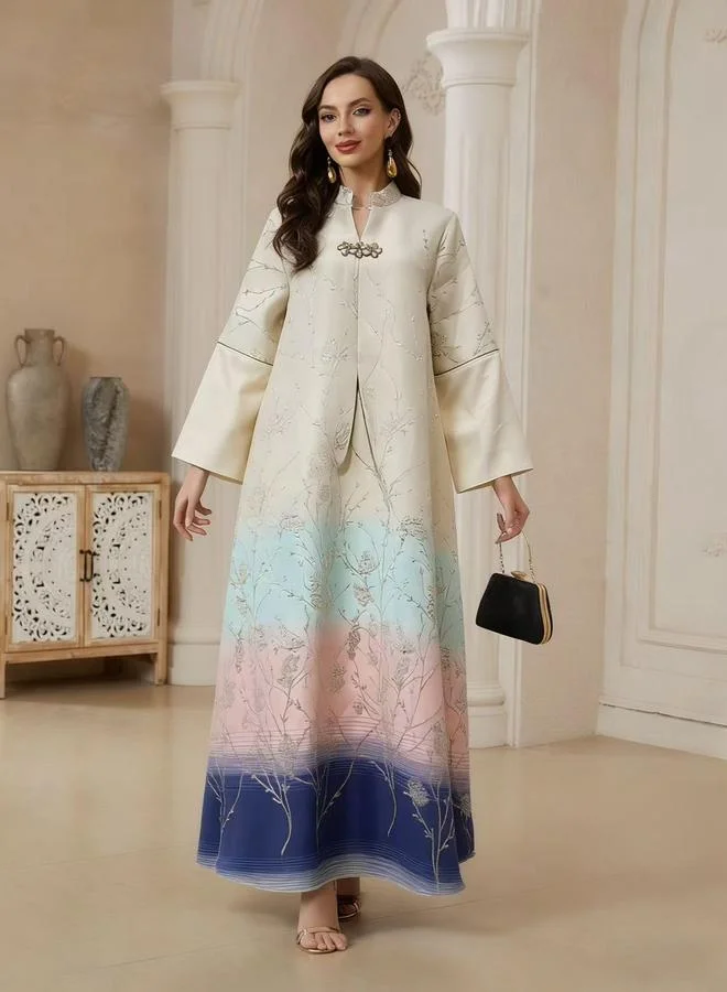 Take Two Beige Ombre Maxi Jalabiya with Floral Print