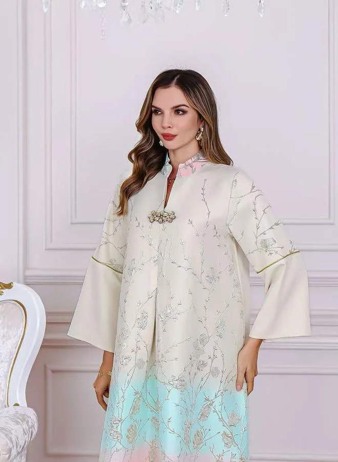 Take Two Beige Ombre Maxi Jalabiya with Floral Print