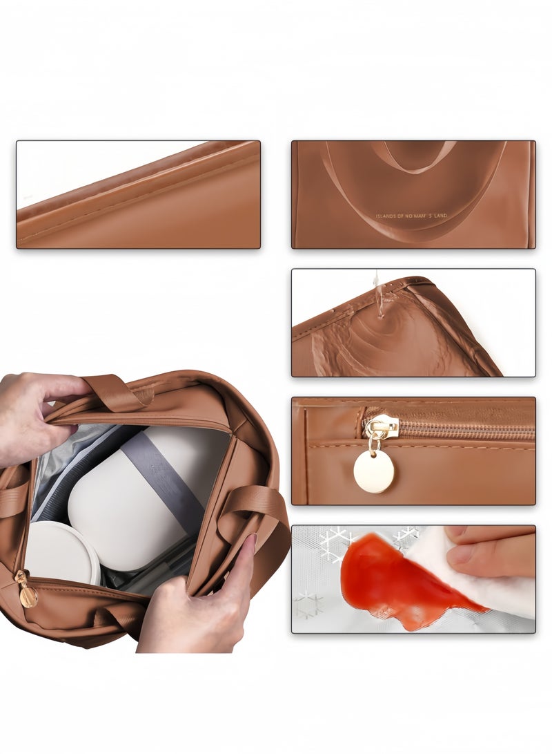 nihao New Large Capacity Insulated Bag Waterproof Insulated Aluminum Foil Portable Lunch Box Lunch Bag Women Insulated Bag - 10L Women Lunch Tote Bag Work, Pu Lunch Bag Cooler Bag - Brown , 31*14*20 CM  - Image 4