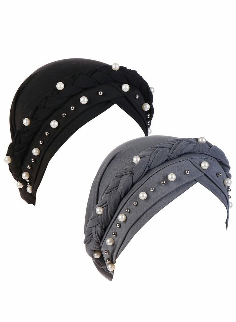 Y&D Women's Bandana Beaded Braided Hat Head Scarf Cancer for Women Chemotherapy Beanie Headwear 2Pcs  - Image 1