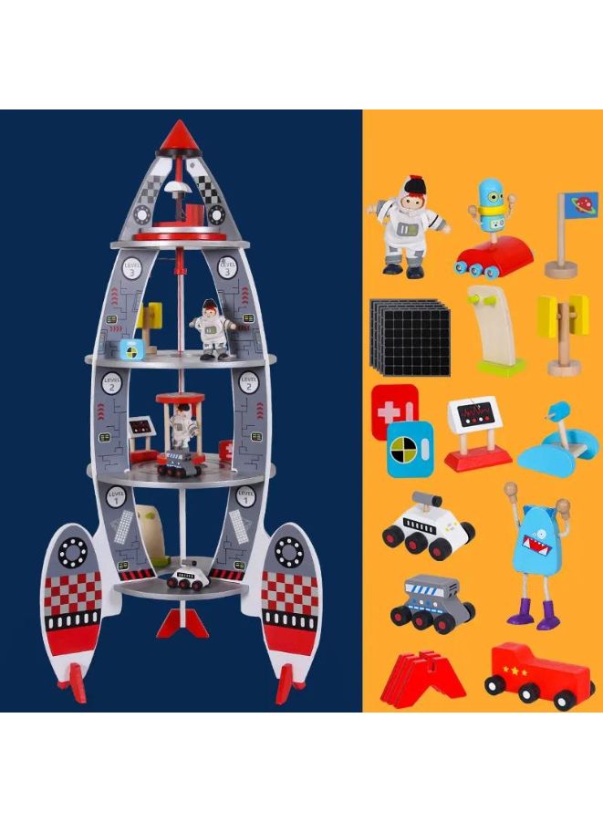 Children's Pretend Play Space Rocket Model Toy Boys Simulation Assembled Wooden Model Toy For Preschool Kids - Image 2