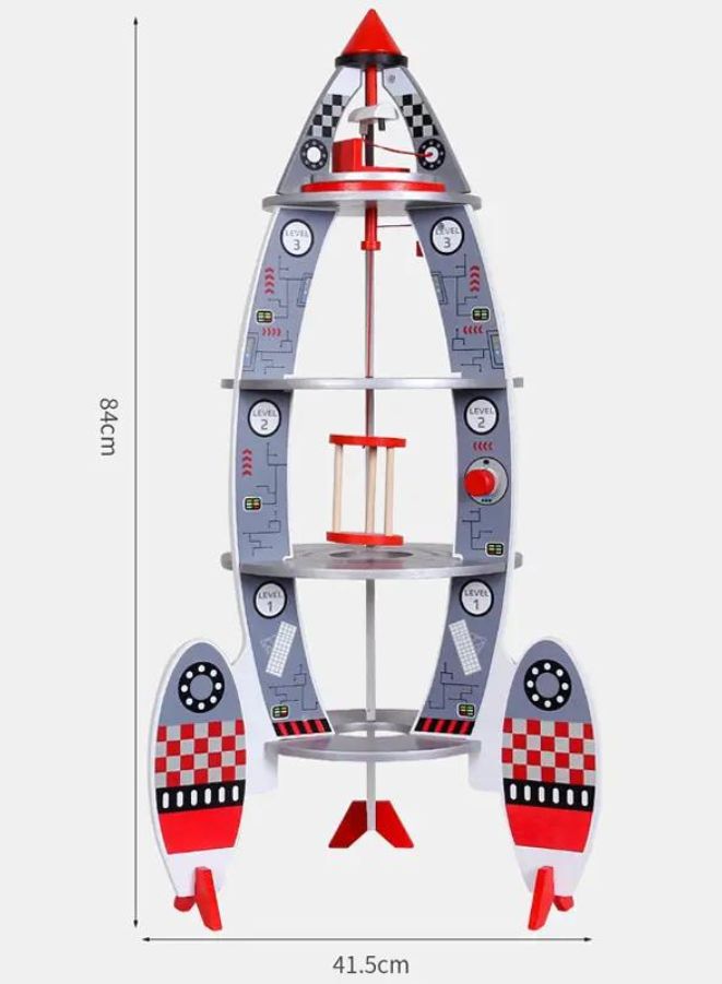 Children's Pretend Play Space Rocket Model Toy Boys Simulation Assembled Wooden Model Toy For Preschool Kids - Image 3