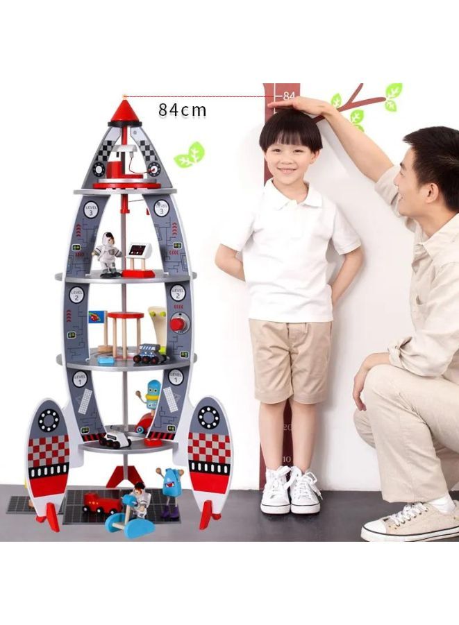 Children's Pretend Play Space Rocket Model Toy Boys Simulation Assembled Wooden Model Toy For Preschool Kids - Image 4