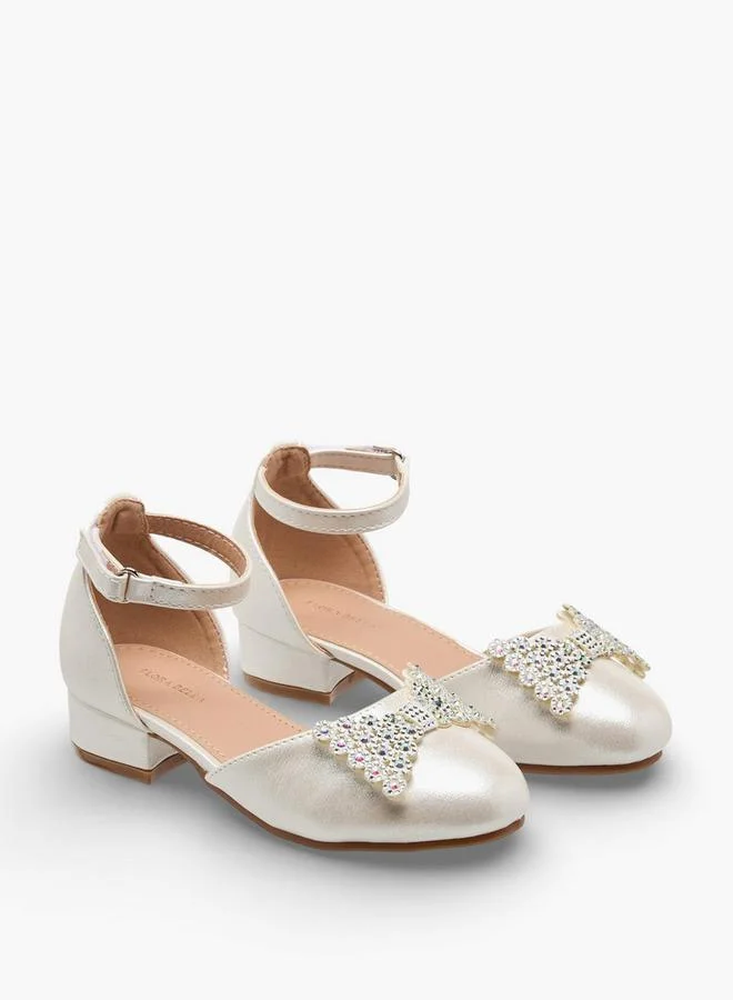 Flora Bella Girls Embellished Bow Ballerina With Block Heel