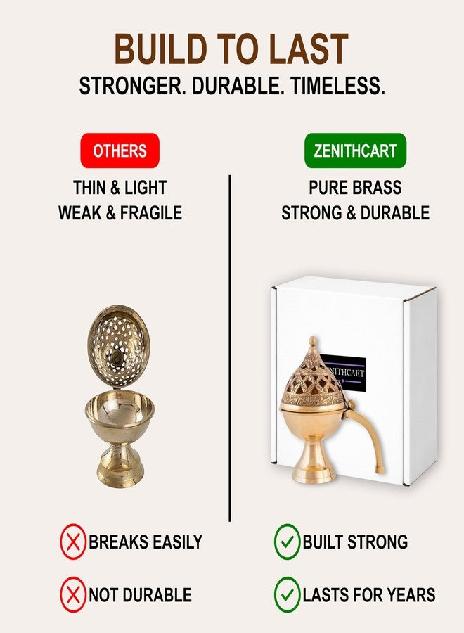 ZenithCart Pure Brass Loban Burner/Dhoop Dani | Round Dhuna Incense Burner for Loban & Dhoop | Traditional Tabletop Brass Dhooni for Home Purification | Small Size - Image 4