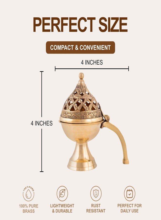 ZenithCart Pure Brass Loban Burner/Dhoop Dani | Round Dhuna Incense Burner for Loban & Dhoop | Traditional Tabletop Brass Dhooni for Home Purification | Small Size - Image 2