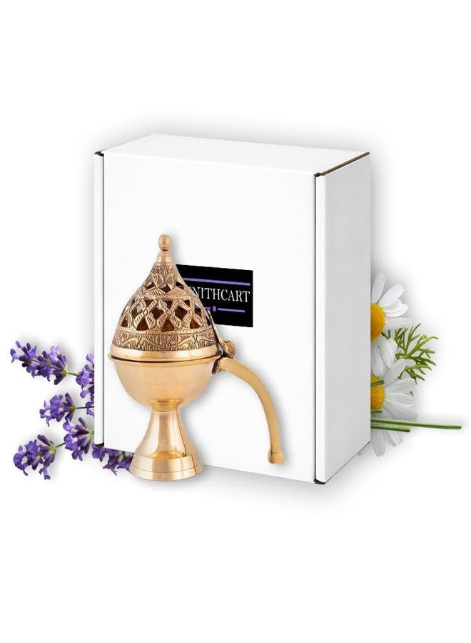 ZenithCart Pure Brass Loban Burner/Dhoop Dani | Round Dhuna Incense Burner for Loban & Dhoop | Traditional Tabletop Brass Dhooni for Home Purification | Small Size - Image 1