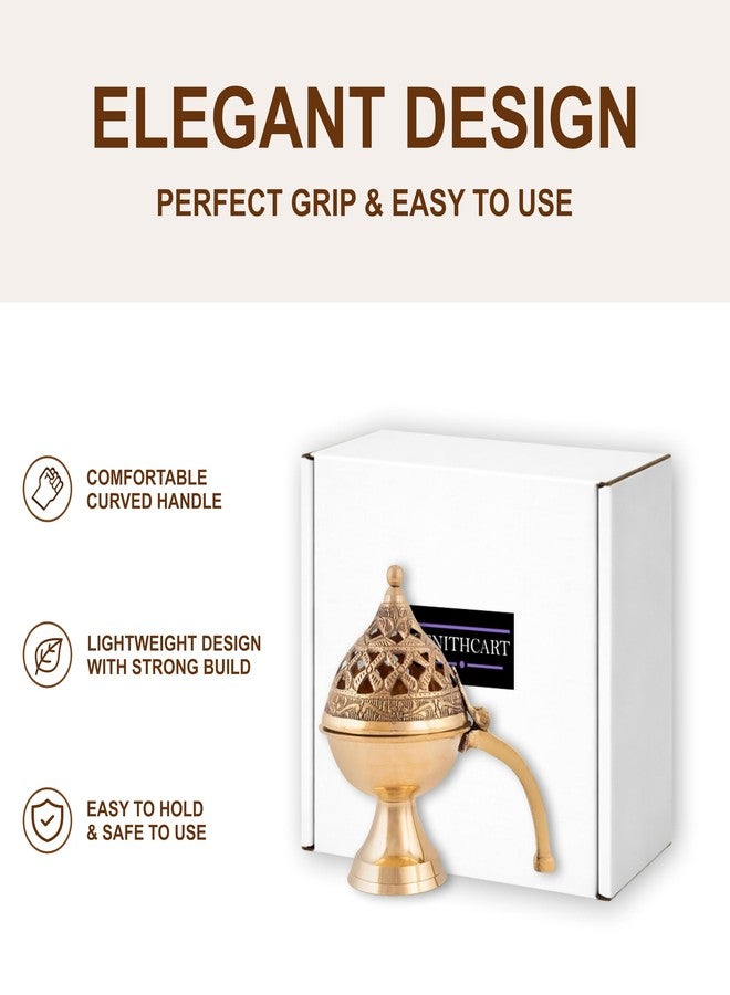 ZenithCart Pure Brass Loban Burner/Dhoop Dani | Round Dhuna Incense Burner for Loban & Dhoop | Traditional Tabletop Brass Dhooni for Home Purification | Small Size - Image 5