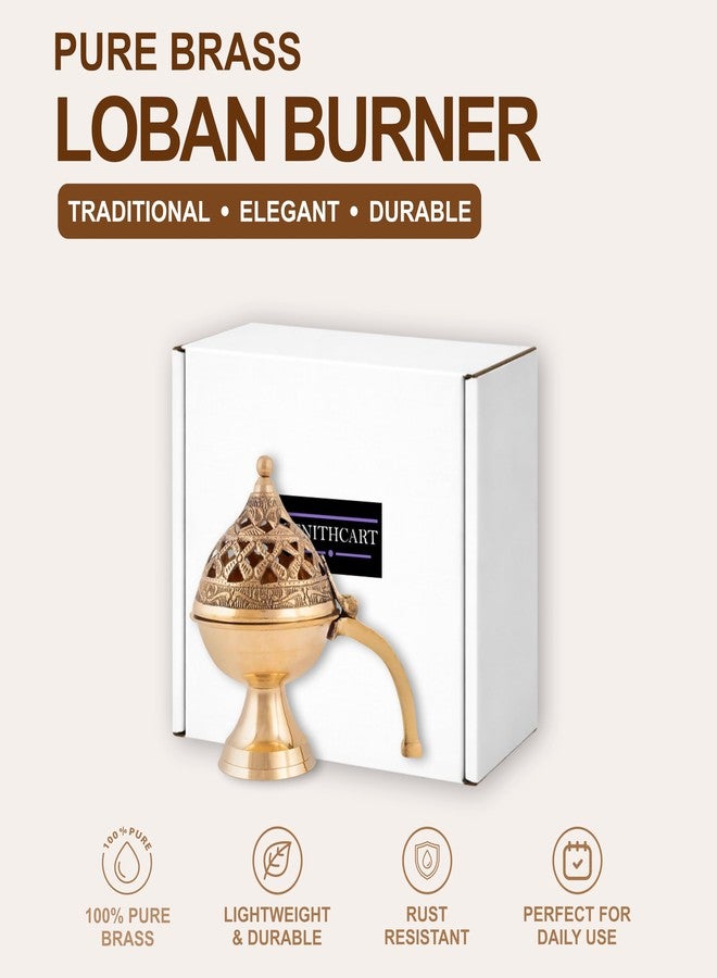 ZenithCart Pure Brass Loban Burner/Dhoop Dani | Round Dhuna Incense Burner for Loban & Dhoop | Traditional Tabletop Brass Dhooni for Home Purification | Small Size - Image 3