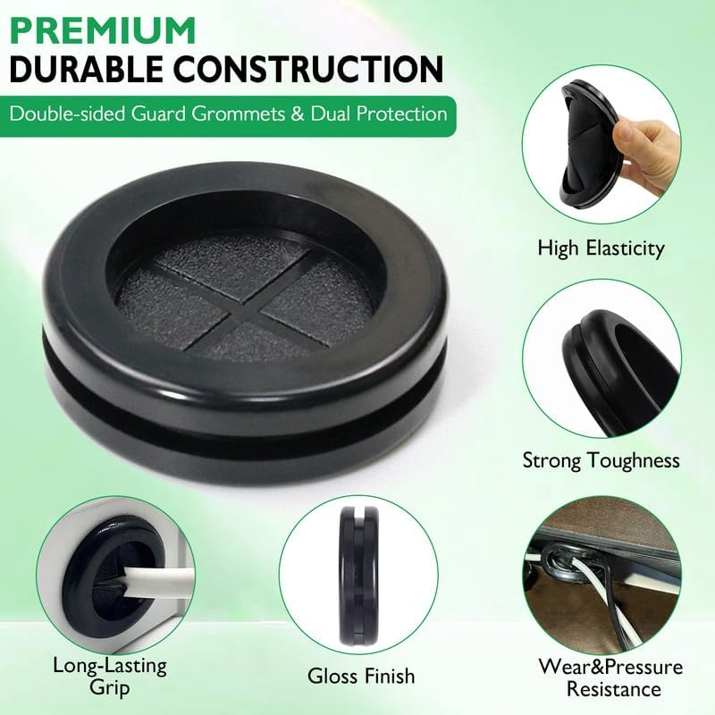 EASYEAH Store 1-9/16 in Rubber Grommets for Wiring, 1-1/4 in ID, Double-Sided Rubber Plugs for Round Holes, Firewall Grommet Automotive, Wire Cable Protection for Metal Electric Box, 8 Pcs 32x40 mm, Black - Image 2