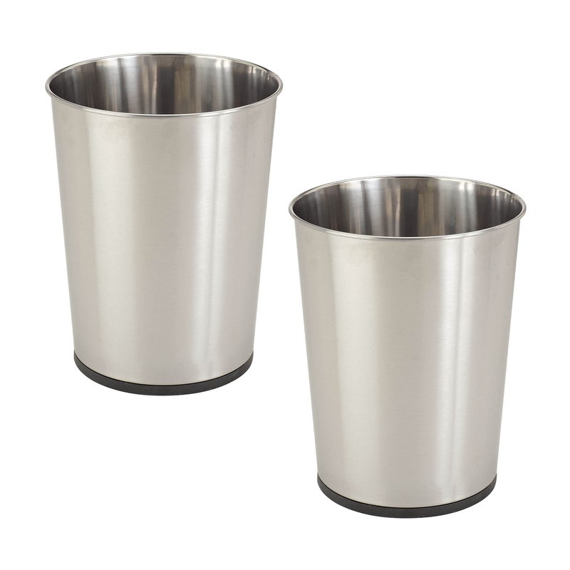 Bath Bliss 5 Liter Small Wastebasket | 2 Pack | Round Open Top | Trash Can | Bathroom | Bedroom | Kitchen | Office | Dorm | Disposal Waste Bin | Garbage | Stainless Steel - Image 1