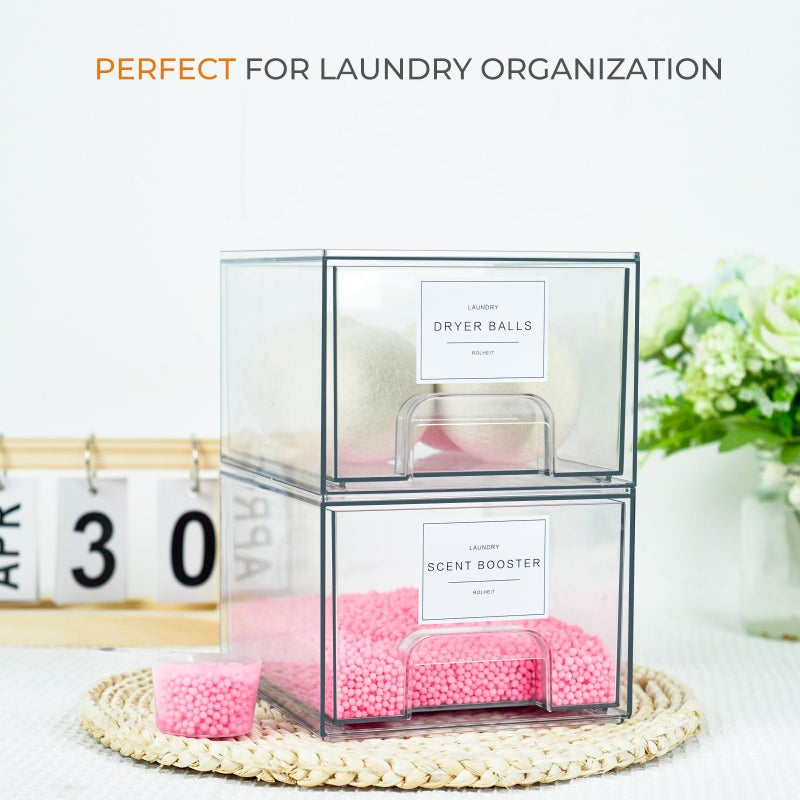 Rolheit 2 Pack Laundry Room Organization Storage Drawers with Labels, Clear Stackable Dryer Sheet Holder and Pod Containers, Detergent Dispenser for Laundry Room Organizing and Decor - Image 2
