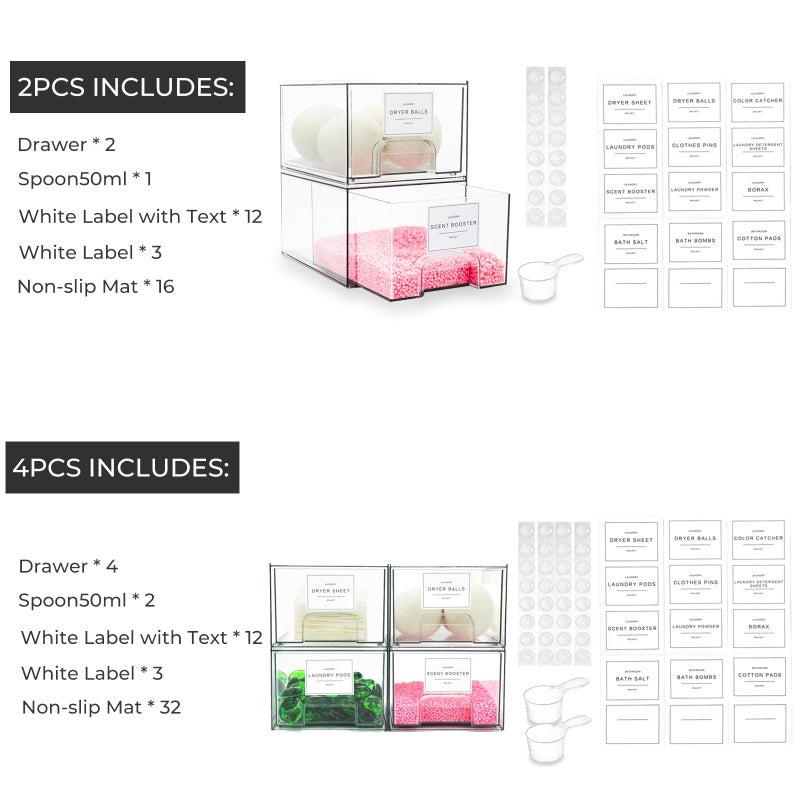 Rolheit 2 Pack Laundry Room Organization Storage Drawers with Labels, Clear Stackable Dryer Sheet Holder and Pod Containers, Detergent Dispenser for Laundry Room Organizing and Decor - Image 3