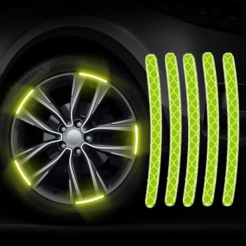 IDEA CHASERS Reflective Car Wheel Hub Stickers – Luminous Tire Rim Stripes for Safety & Decoration - Reflective Wheel Rim Stickers Night Reflective Tape -Universal Fit for Cars (Light Green - 20 Pcs) - Image 1