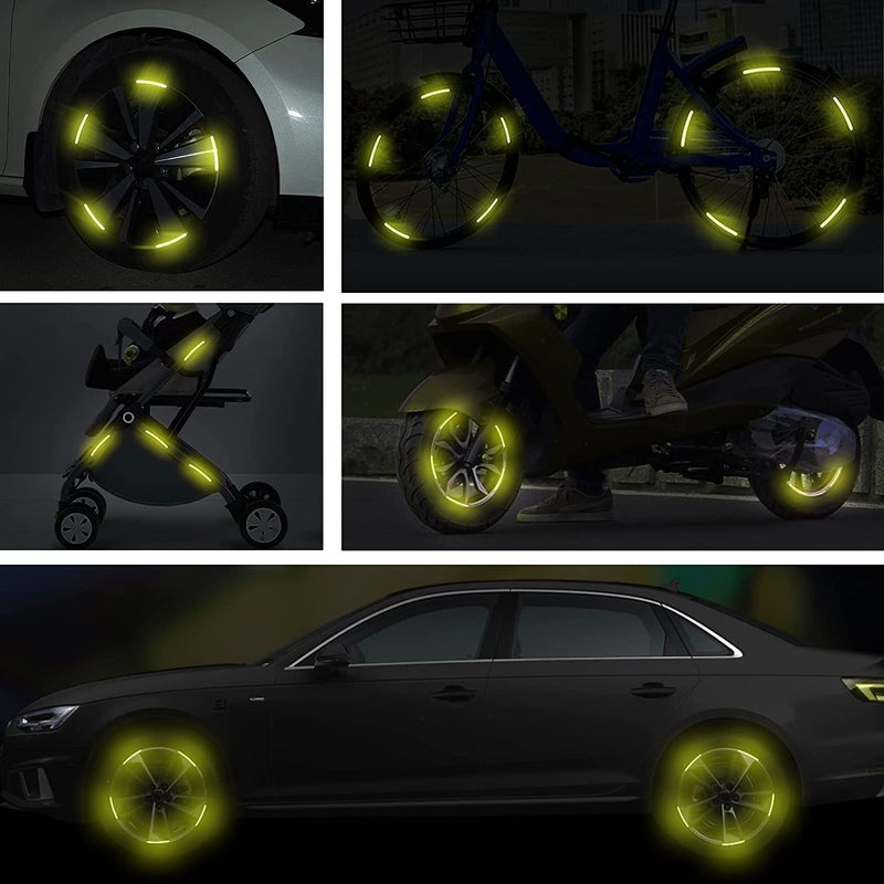 IDEA CHASERS Reflective Car Wheel Hub Stickers – Luminous Tire Rim Stripes for Safety & Decoration - Reflective Wheel Rim Stickers Night Reflective Tape -Universal Fit for Cars (Light Green - 20 Pcs) - Image 3