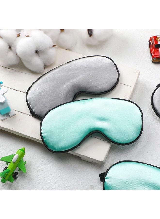 4 Pieces Eye Mask for Sleeping Kids Smooth Silk Soft Eye Cover with Adjustable Strap Blindfold for Sleeping Blocking Out Lights Childhood Kids Gift for Boys Girls (Green, Gray) - Image 5