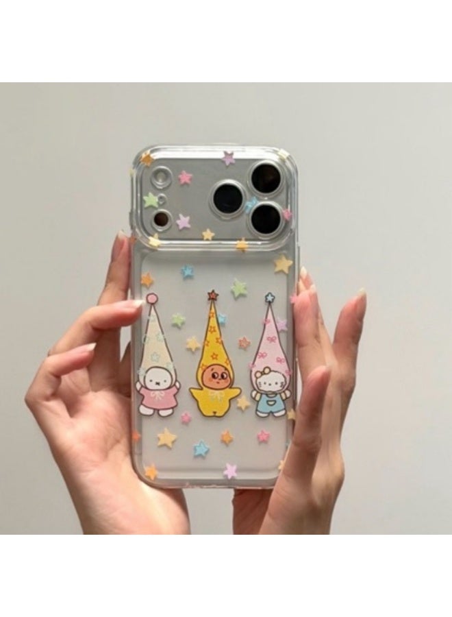 Apple iPhone 17 Pro phone case with a white cartoon design featuring stars and figures for a shockproof protective case - Image 1