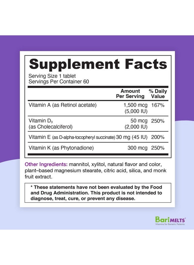 BariMelts Adek Dissolvable Bariatric Vitamins Natural Strawberry Flavor 60 Fast Melting Tablets - Image 3