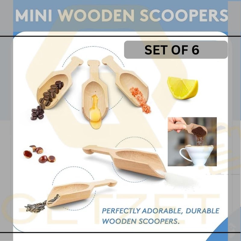 GETZET 6 Pcs Wooden Bamboo Spoon Scooping with Handle Multipurpose Container Washing Powder, Spices, Laundry Detergent, Tea, Sugar, Coffee Beans, Resturant, Kitchen Cooking use. (Wooden Color) - Image 2