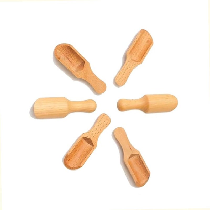 GETZET 6 Pcs Wooden Bamboo Spoon Scooping with Handle Multipurpose Container Washing Powder, Spices, Laundry Detergent, Tea, Sugar, Coffee Beans, Resturant, Kitchen Cooking use. (Wooden Color) - Image 1