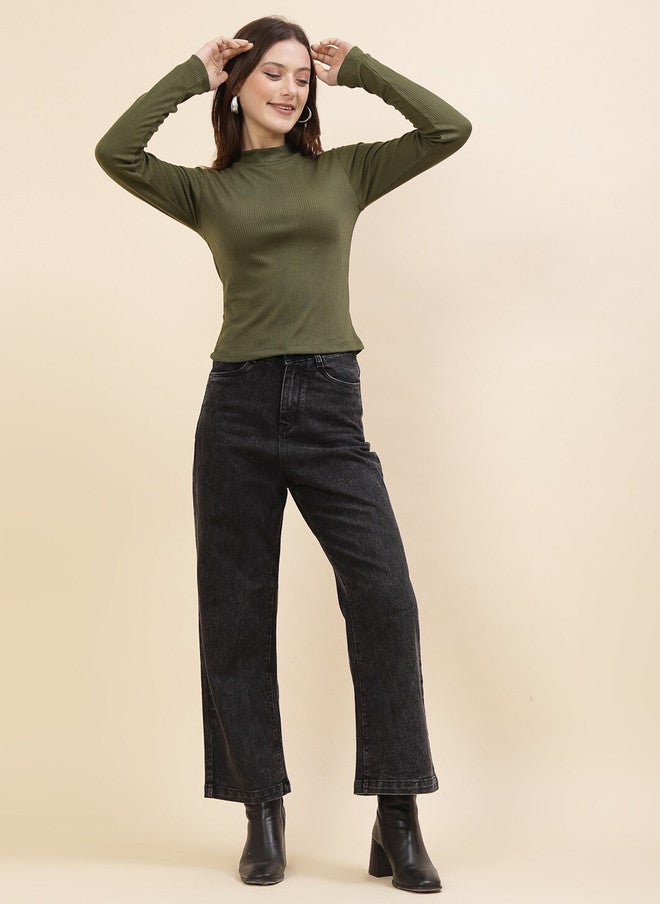 RAASSIO بلوزة قطنية ذات ياقة عالية مخططة للنساء - Image 5