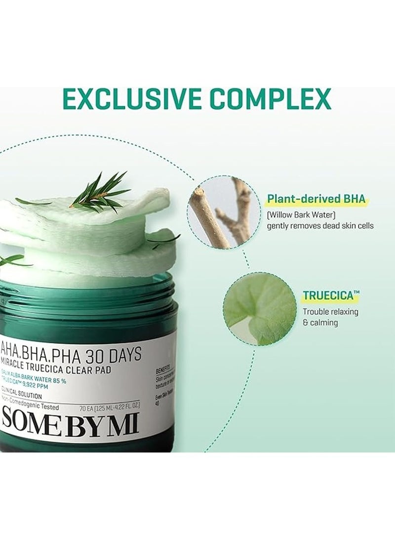 Some by Mi Aha Bha Pha 30 Days Miracle Truecica Clear 70 Pad - Mild Exfoliating Face Toner Pad - Clinical Solution For Skin Wastes, Sebum And Oiliness Care 125ml - Image 4