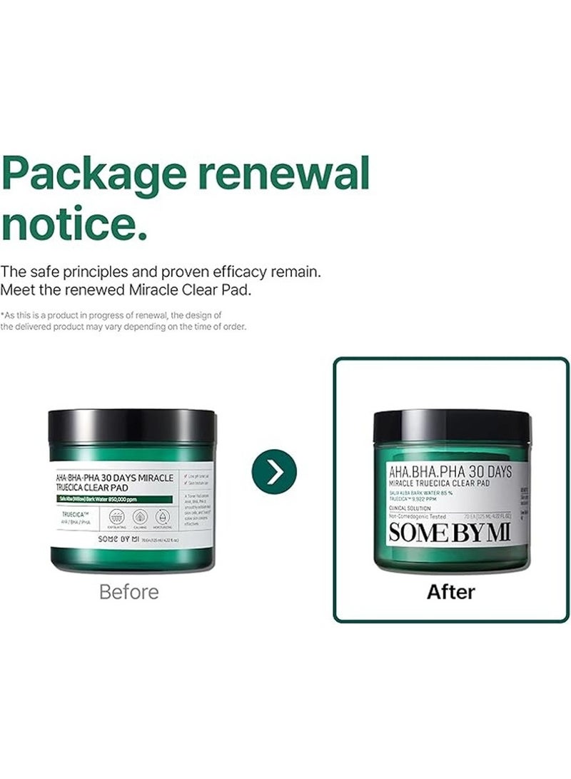 Some by Mi Aha Bha Pha 30 Days Miracle Truecica Clear 70 Pad - Mild Exfoliating Face Toner Pad - Clinical Solution For Skin Wastes, Sebum And Oiliness Care 125ml - Image 2