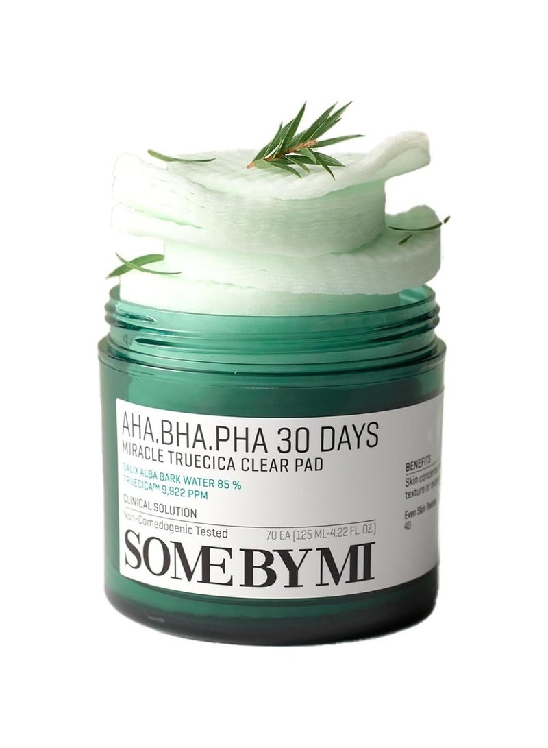 Some by Mi Aha Bha Pha 30 Days Miracle Truecica Clear 70 Pad - Mild Exfoliating Face Toner Pad - Clinical Solution For Skin Wastes, Sebum And Oiliness Care 125ml - Image 1