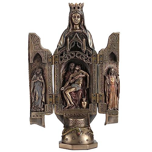 Veronese Design 8 18 Inch Lady of Grace with Polyptych Sculpture of Pieta Resin Statue Cold Cast Bronze Finish - Image 1