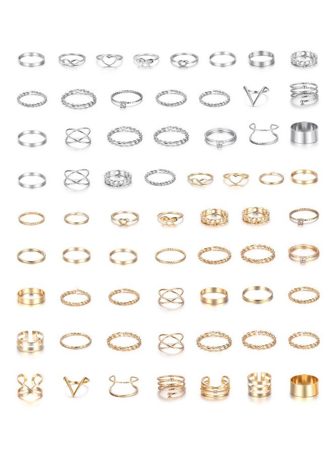 LOYALLOOK 65Pcs Bohemian Knuckle Ring Midi Set Hollow Silver Gold Vintage Stackable Rings Fashion Finger For Women - Image 2