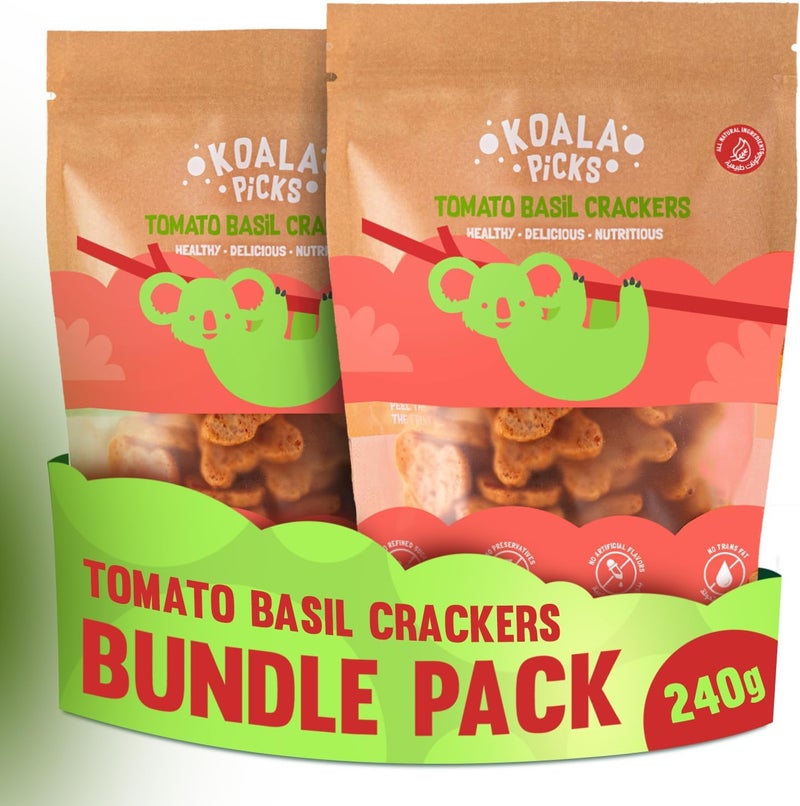Koala Picks Tomato Basil Crackers 120g (Bundle of 2) | Savory and Crunchy Crackers with Mediterranean Flavors | Free from Trans Fat, Artificial Flavors & Preservatives | Perfect Snack for All Ages - Image 1