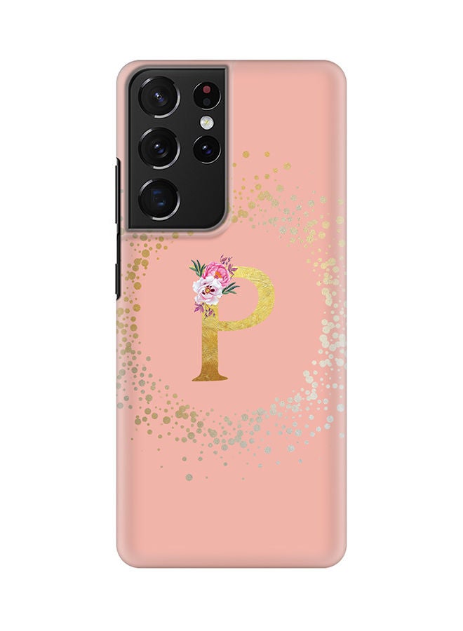 Stylizedd Monogram Slim Cover for Samsung Galaxy S21 Ultra 5G Case Custom Initials Letter Floral Pattern Snap Series Mobile Cover Matte Alphabet  - P (Rose Pink) - Image 1