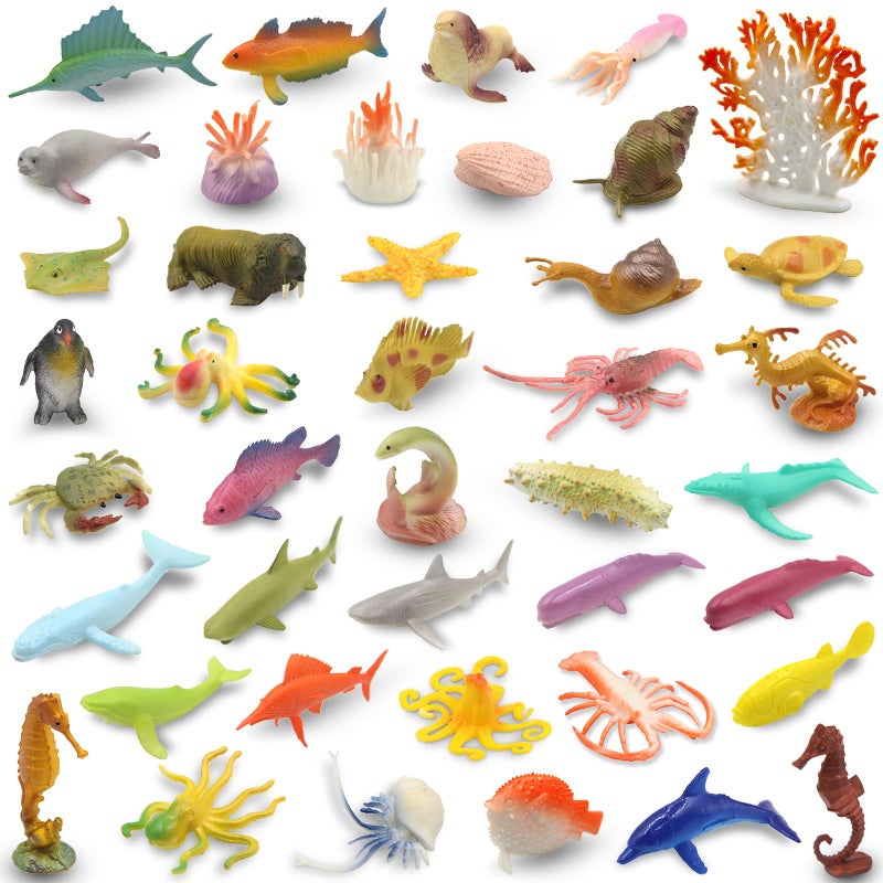 Pinowu Ocean Sea Animal Figurines 50pcs Assorted Mini Vinyl Rubber Animal Toy Set Realistic Sea Creature Bath Toy for Child Party Favors Gift Cupcake Topper Education Sensory Bin Filler - Image 3