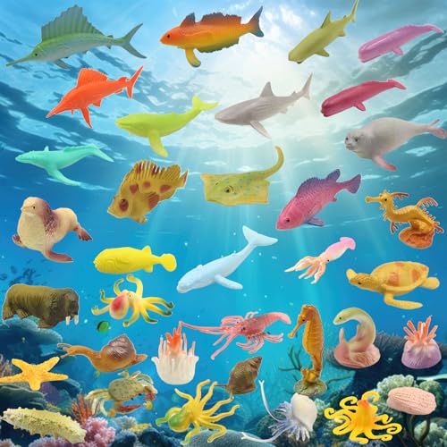 Pinowu Ocean Sea Animal Figurines 50pcs Assorted Mini Vinyl Rubber Animal Toy Set Realistic Sea Creature Bath Toy for Child Party Favors Gift Cupcake Topper Education Sensory Bin Filler - Image 5