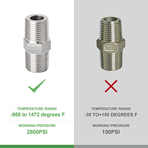 TAISHER 5PCS 304 Stainless Steel Hex Nipple, Pipe Fitting 3/8-Inch Male Pipe x 3/8-Inch Male Pipe - Image 3