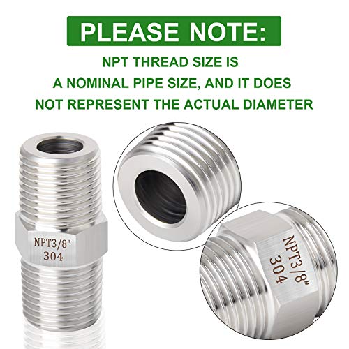 TAISHER 5PCS 304 Stainless Steel Hex Nipple, Pipe Fitting 3/8-Inch Male Pipe x 3/8-Inch Male Pipe - Image 5