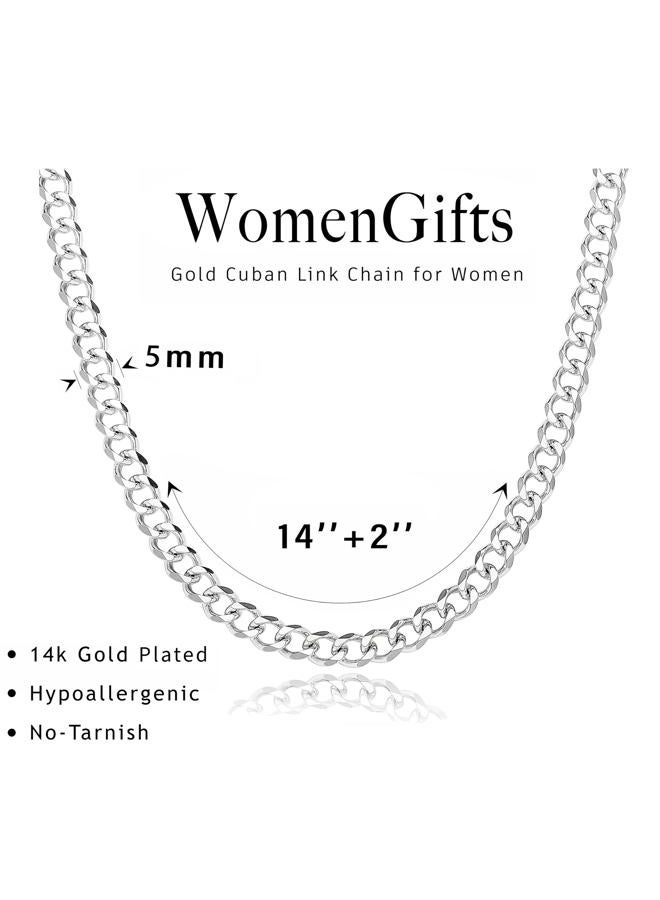 WomenGifts Cuban Link Chain Necklace for Women, Waterproof 14k Gold Silver Plated Chain Choker, Non Tarnish Stainless Steel Jewelry, 3.5/5/6/8/11mm,14/16/18 Inch Thin&Chunky&Thick, 5mm X 14 Inches - Image 5