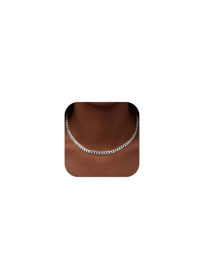 WomenGifts Cuban Link Chain Necklace for Women, Waterproof 14k Gold Silver Plated Chain Choker, Non Tarnish Stainless Steel Jewelry, 3.5/5/6/8/11mm,14/16/18 Inch Thin&Chunky&Thick, 5mm X 14 Inches - Image 1