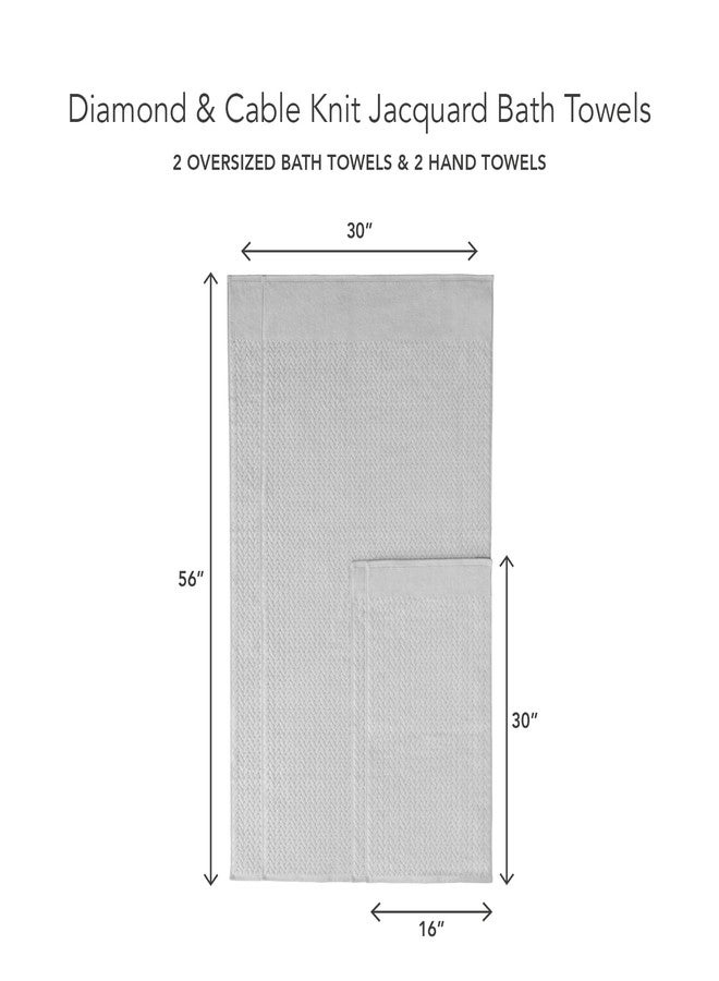 تيكسيري سيلك طقم مناشف حمام فاخرة من تيكسي، مصنوع من القطن العضوي بنسبة 100% بنسيج الجاكار، بوزن 650 جرامًا للمتر المربع - فائق الامتصاص وسريع الجفاف وناعم الملمس (كابل، لون رمادي فاتح، 2 منشفة حمام و2 منشفة يد) - Image 3