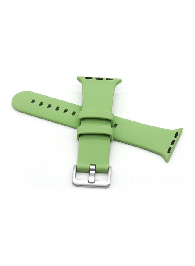 NIBEMINENT Silver Buckle Silicone Replacement Strap Watchband For Apple Watch Series 7/6/SE/5/4/3/2/1 41/40/38mm Mint Green - Image 3