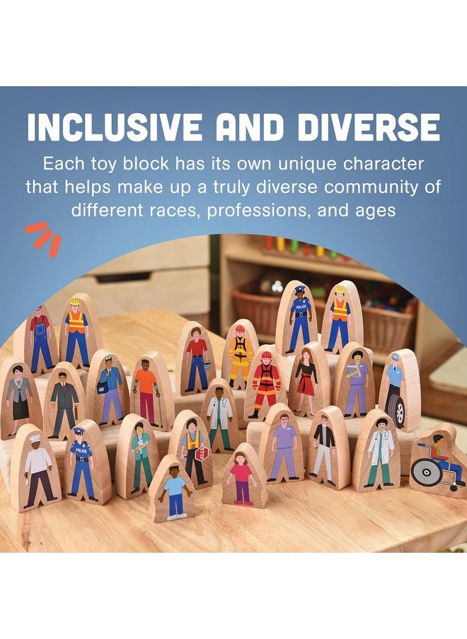 Constructive Playthings Constructive Playthings Wooden Community Helpers 25-Piece Wood Block Play Figurine Set, Freestanding Inclusive and Diverse Wood Toy Figures for Kids Ages 3+  - Image 4