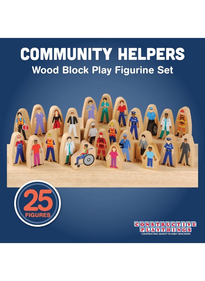 Constructive Playthings Constructive Playthings Wooden Community Helpers 25-Piece Wood Block Play Figurine Set, Freestanding Inclusive and Diverse Wood Toy Figures for Kids Ages 3+  - Image 2